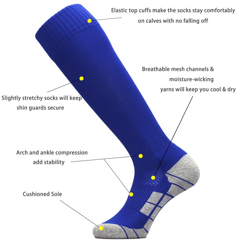 CWVLC Lillte Boy's Soccer Socks Kids Football Sport Team Athletic Knee High Long Tube Cotton Compression Socks Blue X-Small (12C-13C Kids/ 1Y-3Y Youth) - Image 3